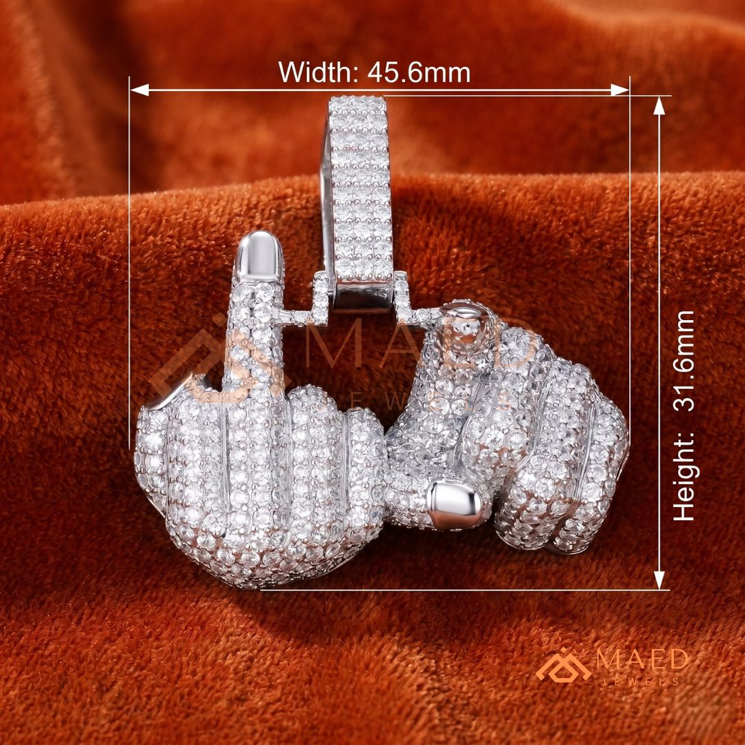 Ice Out Middle Finger Hand Gesture Pendant – Bold Statement Streetwear Jewelry