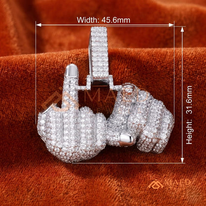 Ice Out Middle Finger Hand Gesture Pendant – Bold Statement Streetwear Jewelry