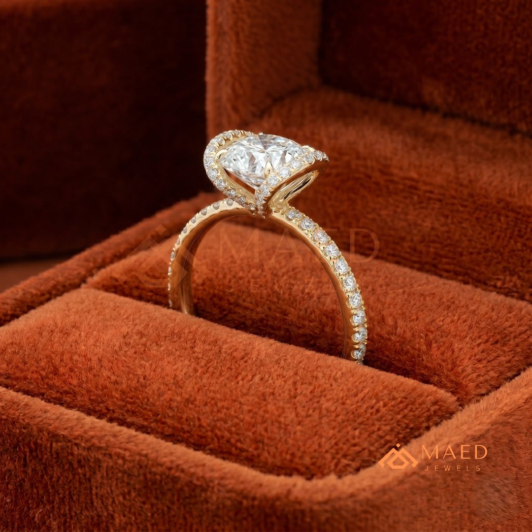 Modern Round Cut Open Arc Halo Engagement Ring in 14K Gold, Rose Gold & Silver
