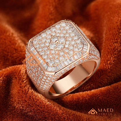 Men's Square Pave & Baguette Diamond Ring | Silver, 14K Gold & Rose Gold