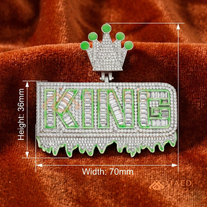 "King" Drip Statement Pendant –  14K Gold, Rose Gold & Sterling Silver with Hand-Set VVS Stones & Enamel Accents