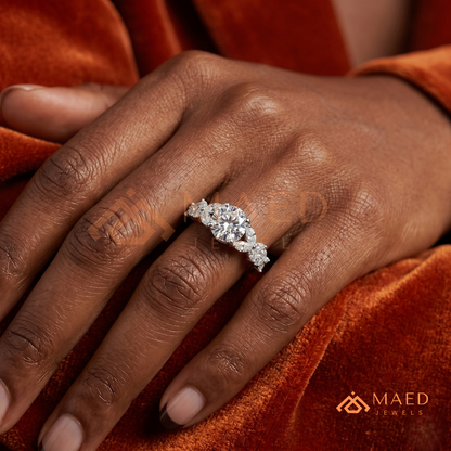 Botanical Marquise Cluster Engagement Ring with Round Center Stone