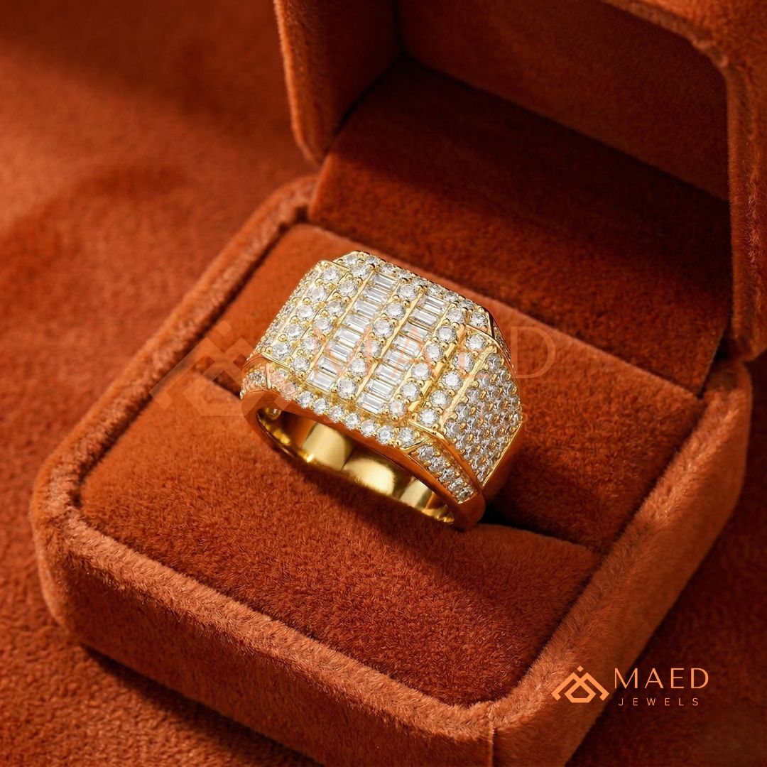 Men's Alternating Baguette & Pave Diamond Ring | Silver, 14K Gold & Rose Gold