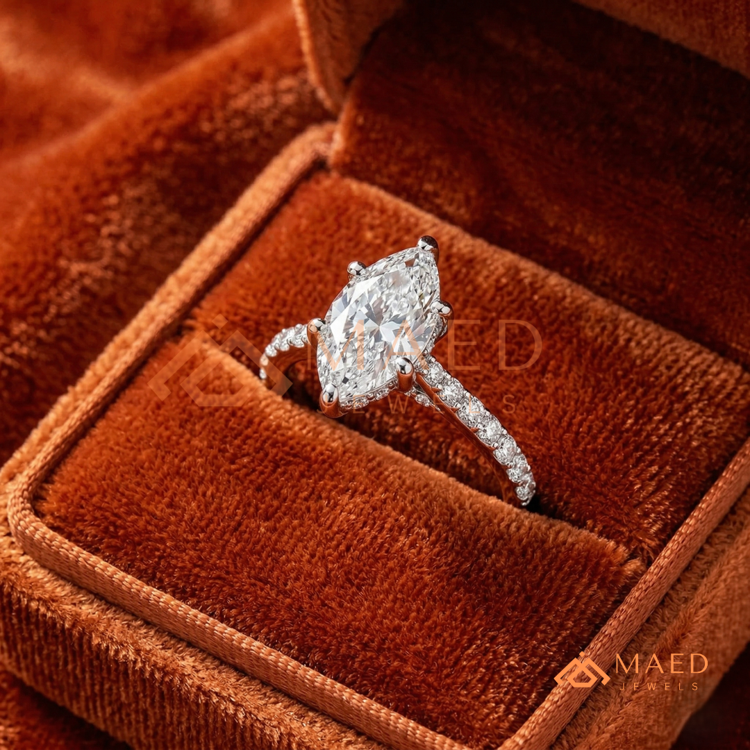 Vintage Marquise Cut Pavé Engagement Ring in Gold, Rose Gold  & Silver