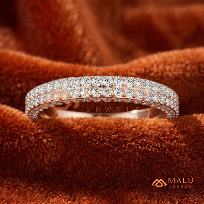 Double Row Pavé Diamond Wedding Band | 2-Row Micro-Pavé Anniversary Ring in Silver, 14K Gold, & Rose Gold