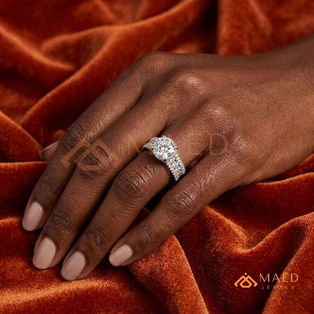 Multi-Row Pavé Split-Shank Engagement Ring – Glamour Diamond Ring