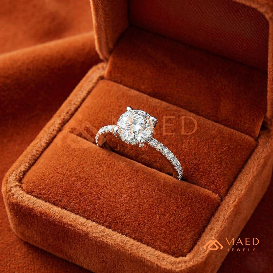 Classic Solitaire Engagement Ring with Pavé Band