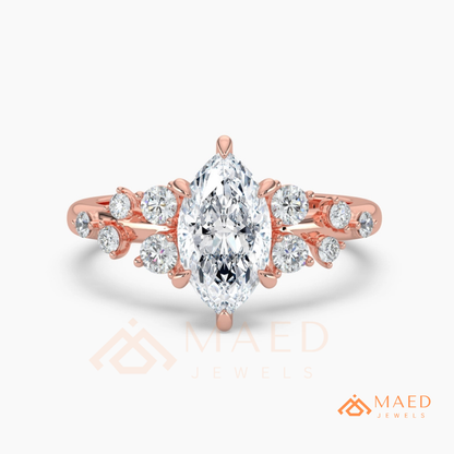 Vintage Marquise Cut Cluster Engagement Ring in 14K Gold, Rose Gold & Silver