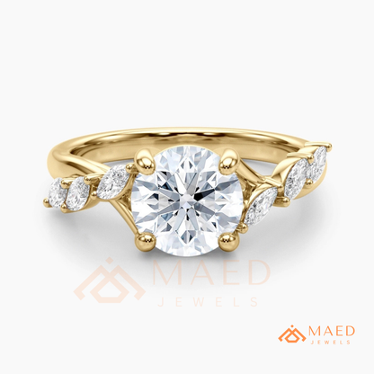 Marquise Leaf Clustered Vine Engagement Ring in 14K Gold, Rose Gold & Silver