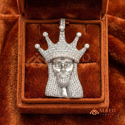 Iced Out King Jesus Head Statement Pendant | Silver, 14K Yellow & Rose Gold