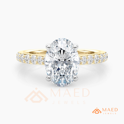 Oval Cut Moissanite Engagement Ring | 14K Gold, Rose Gold & Silver Pave Band