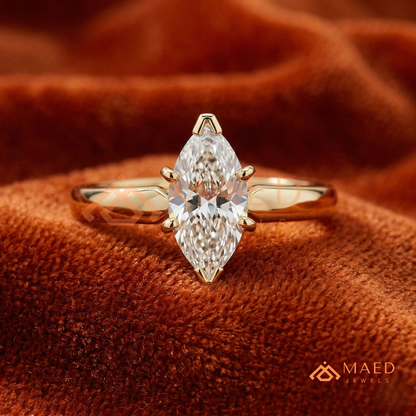 Minimalist Marquise Cut [Gemstone Type] Tapered Solitaire Ring in 14K Yellow Gold, Rose Gold & Silver