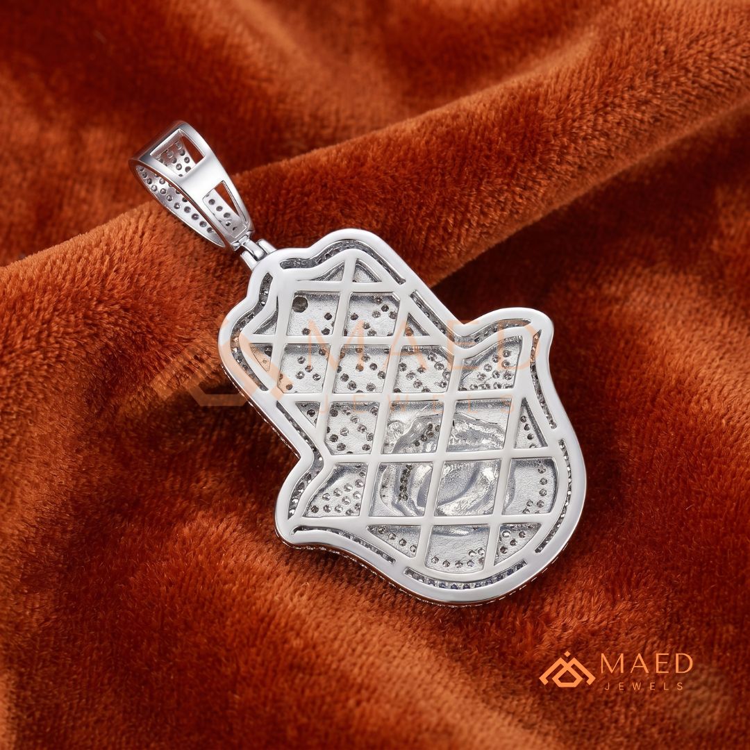 Iced Out Hamsa & Evil Eye Protective Pendant – Symbolic Statement Medallion