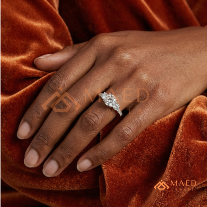 Round Cut 3-Stone Engagement Ring in 14K Gold, Rose Gold & Silver | Classic Three Stone Pave Moissanite Ring for Women