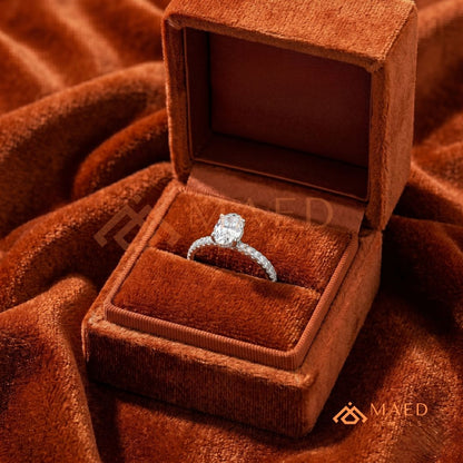 Oval Cut Solitaire Band with Pavé Shank – Silver, 14K Yellow & Rose Gold)