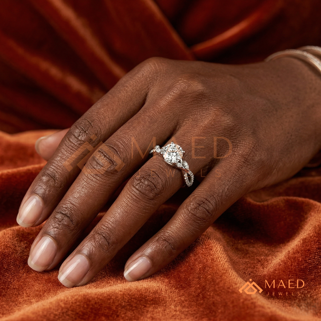 Enchanted Vine Round Brilliant Cluster Ring in 14K Yellow Gold, Rose Gold & Silver