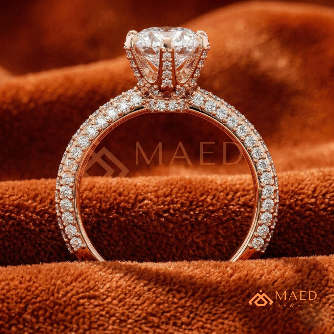Oval Cut Engagement Ring | Triple Row Micro Pave Band in 14K Gold & Sterling Silver