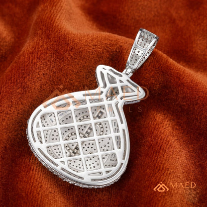 Fully Iced Out Money Bag Pendant – Baguette & Micro Pave Hip Hop Necklace