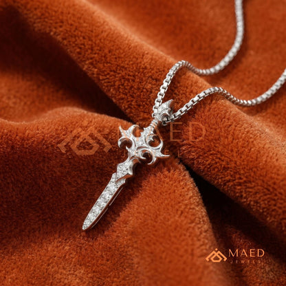 Gothic Dagger Cross Pendant Necklace in Sterling Silver, 14K Gold & Rose Gold