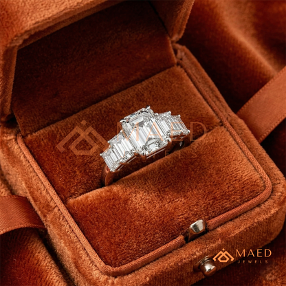 Five-Stone Emerald Cut Diamond Simulant Ring (14k White, Yellow, Rose Gold & Sterling Silver)