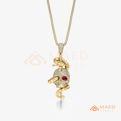 Fully Flooded Skull & Serpent Statement Charm – Ruby Red Eye Hip Hop Pendant