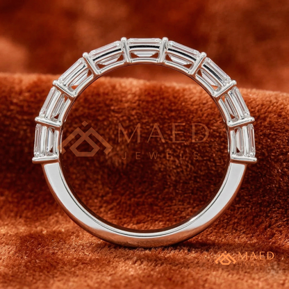 7-Stone Emerald Cut Diamond Wedding Band in Silver, 14K Yellow & Rose Gold