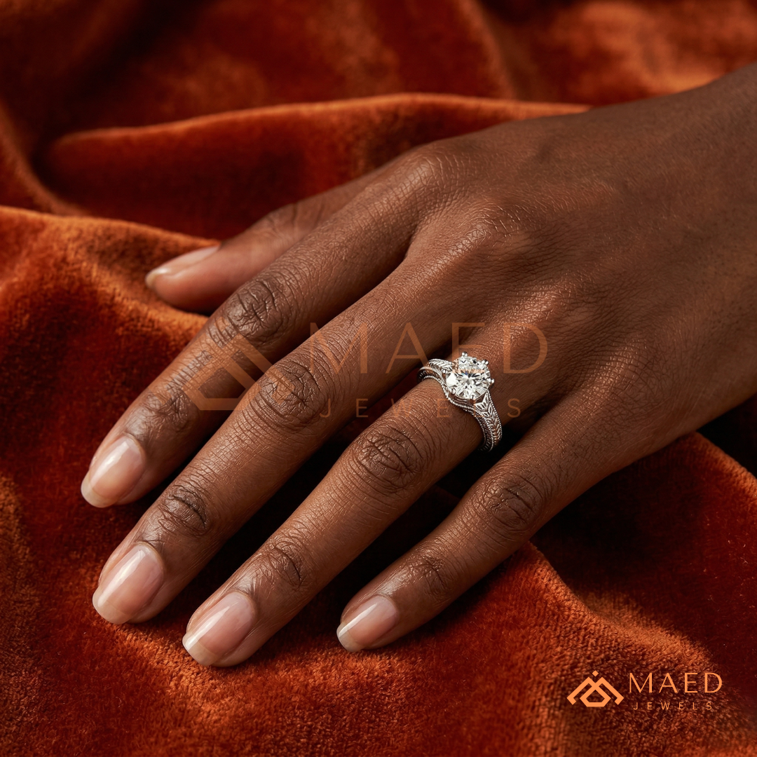 Heirloom Wheat Pattern Round Cut Ring in 14K Yellow Gold, Rose Gold & Sterling Silver