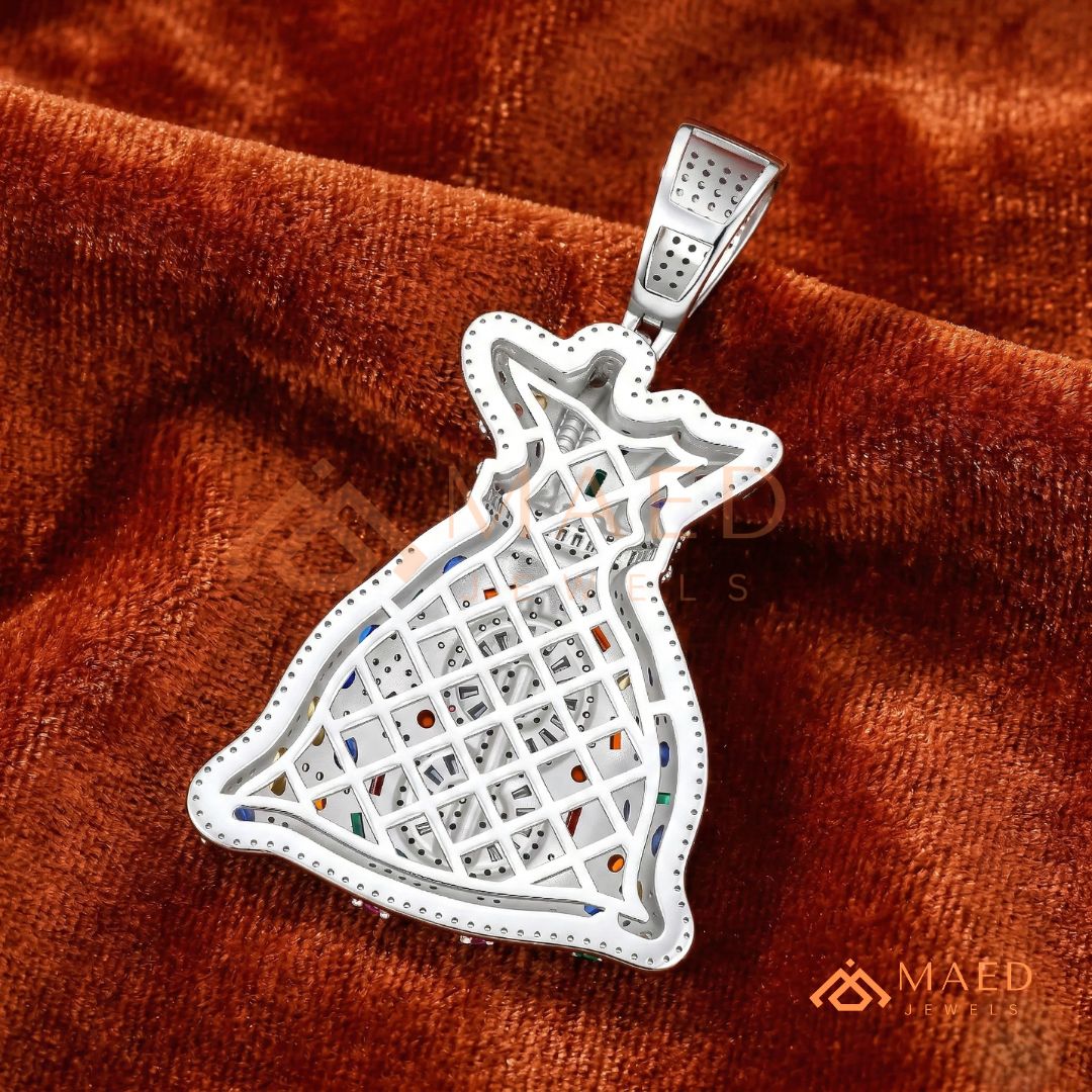 The Billionaire Sack Pendant | Multi-Color Gemstone Iced Dollar Sign Necklace