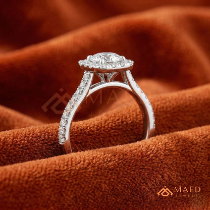 Radiant Cut Halo Engagement Ring with Pavé Band – Sterling Silver, 14K Gold, or 14K Rose Gold