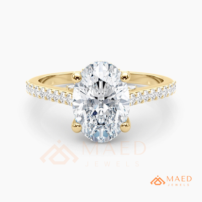 Oval Cut Engagement Ring with Pavé Diamond Band in 14K Gold, Rose Gold & Silver