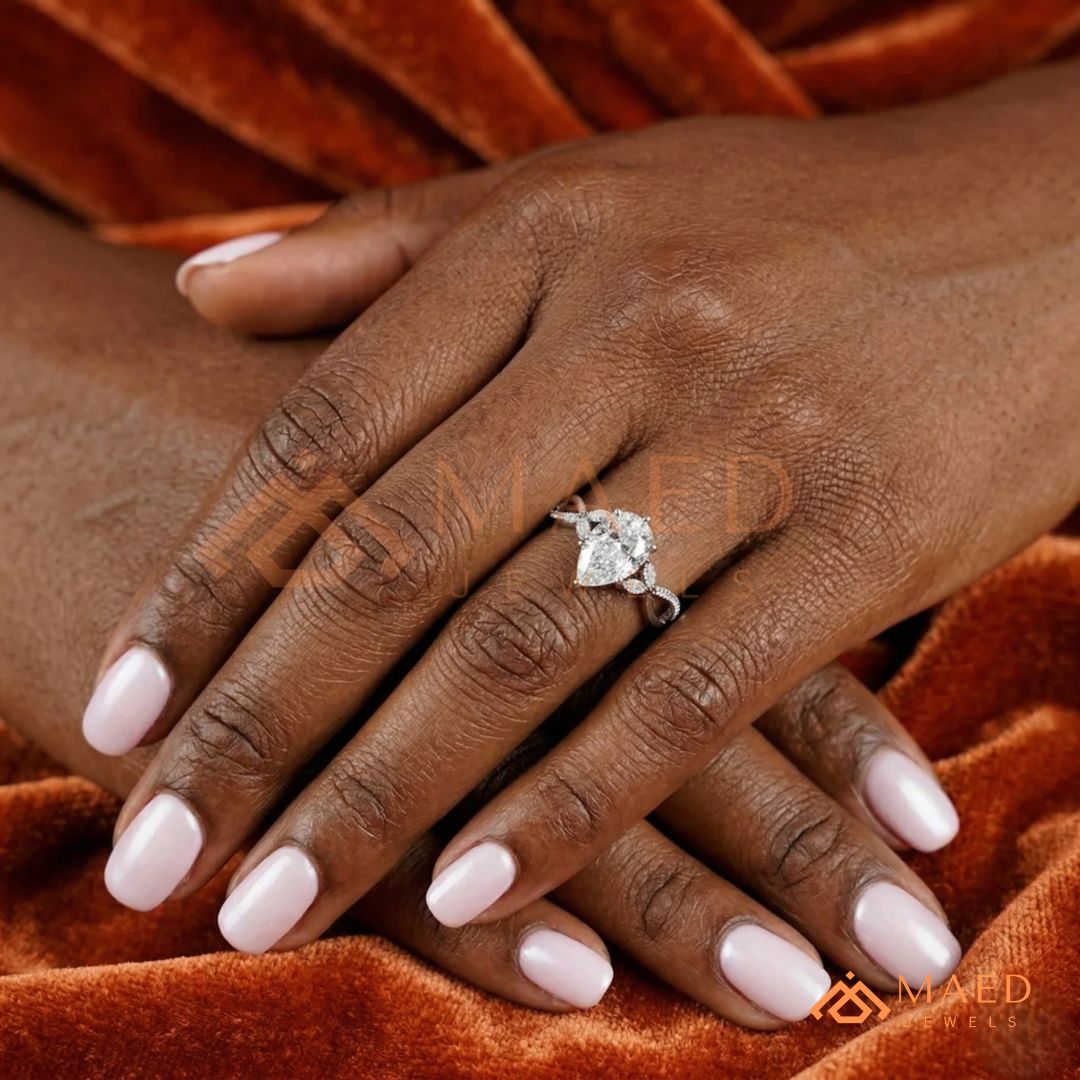Pear Shaped Split Shank Promise Ring (Silver, 14K Solid Yellow/Rose Gold)
