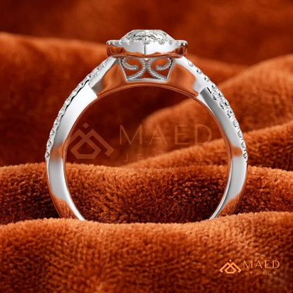 Pear-Cut Moissanite/Diamond Halo Engagement Ring with Twisted Pavé Band