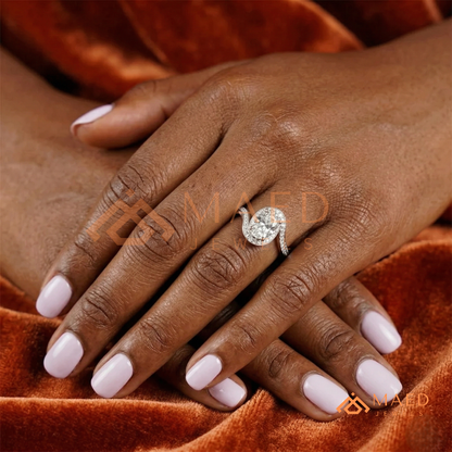 Oval Cut Bypass Halo Engagement Ring | Swirl Pavé Band in 14k Gold, Rose Gold & Silver