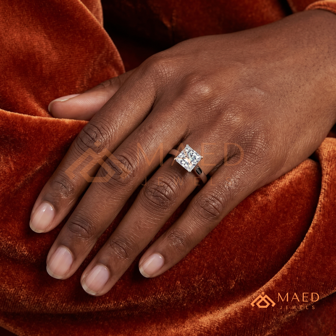 Princess Cut Solitaire Engagement Ring in 14K Gold, Rose Gold & Sterling Silver | Classic Tapered Band Promise Ring for Women