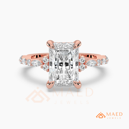 Radiant Cut Engagement Ring | Marquise & Round Cluster Band in 14K Gold, Rose Gold & Sterling Silver
