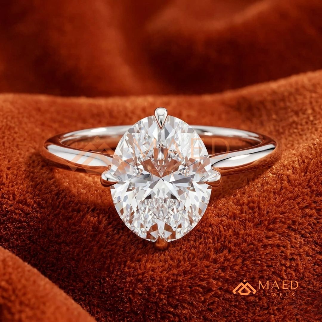Elongated Oval Cut Solitaire Engagement Ring | 14k Gold, Rose Gold & Sterling Silver