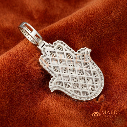 Iced-Out Hamsa Hand Pendant with Star of David & Menorah – Premium Micro-Pave Finish