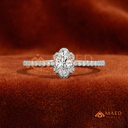 Vintage Oval Cut Halo Engagement Ring in 14K Gold, Rose Gold & Silver