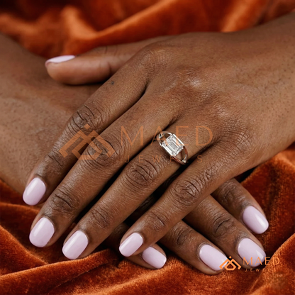 East West Emerald Cut Engagement Ring | Modern Architectural Bezel Ring | 14K Gold, Rose Gold & Sterling Silver