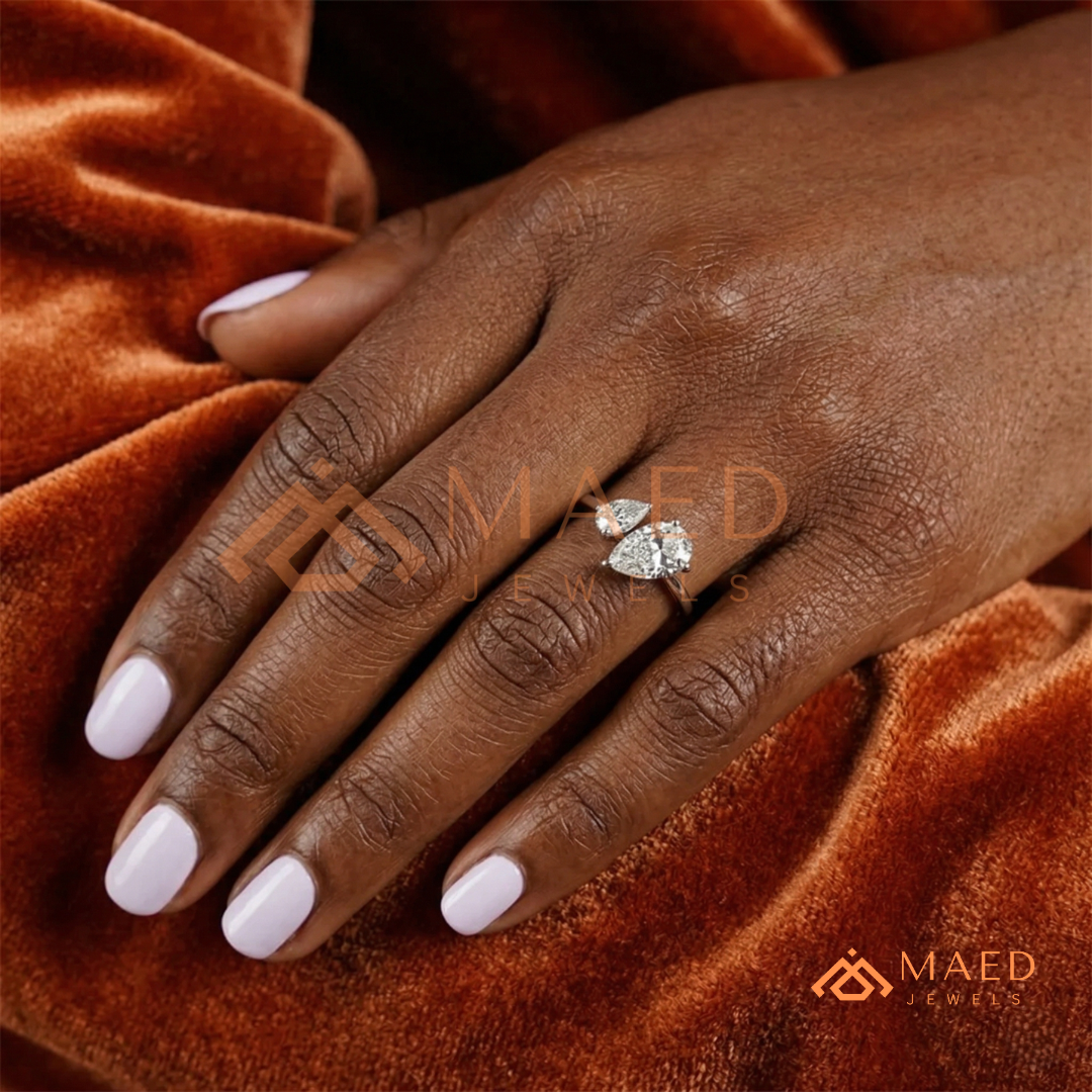 Toi et Moi Dual Pear Cut Bypass Engagement Ring in 14K Gold, Rose Gold & Silver