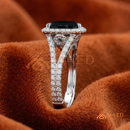 Gothic Luxury Black Spinel Split Shank Ring – Silver, 14K Yellow & Rose Gold