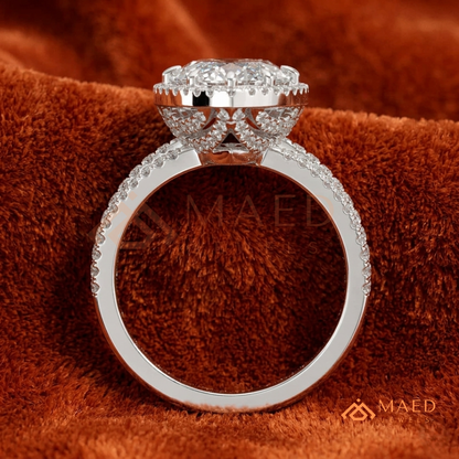 Classic Oval Cut Solitaire Engagement Ring with Split Shank Pave Band in Silver, 14K Gold & Rose Gold