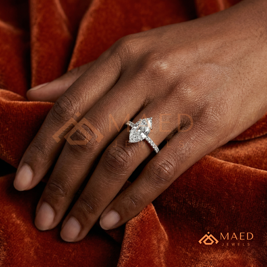 Classic Marquise [Gemstone Type] Solitaire Accent Ring in 14K Yellow Gold, Rose Gold & Silver