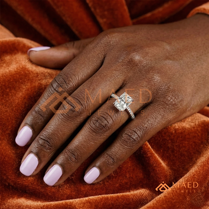 Radiant Cut Engagement Ring with Three-Row Pavé Band | 14k Gold, Rose Gold & Silver