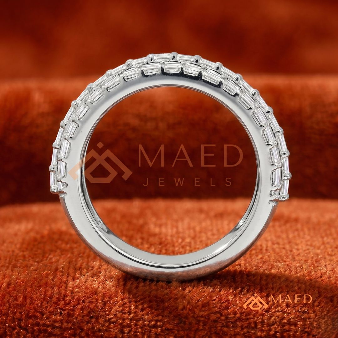 Multi-Row Emerald Cut Diamond Eternity Band in Silver, 14K Yellow & Rose Gold