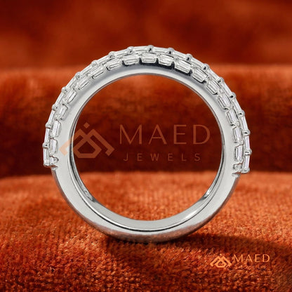 Multi-Row Emerald Cut Diamond Eternity Band in Silver, 14K Yellow & Rose Gold