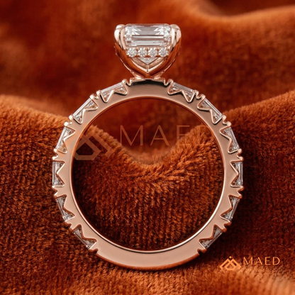 Classic Emerald Cut Solitaire Ring with Emerald Band Eternity Shank