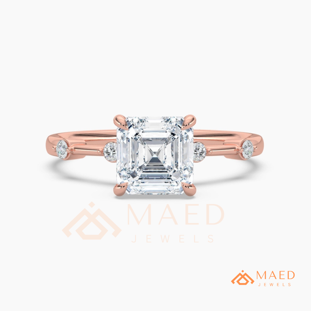 Asscher Cut Engagement Ring with Accent Stones | Vintage Art Deco Promise Ring | 14K Gold, Rose Gold & Sterling Silver