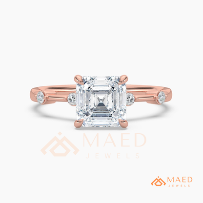 Asscher Cut Engagement Ring with Accent Stones | Vintage Art Deco Promise Ring | 14K Gold, Rose Gold & Sterling Silver