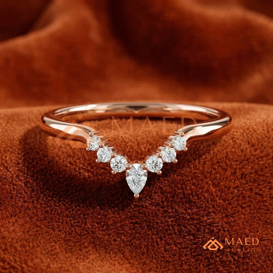 Pear and Round Cluster Curved Stackable Anniversary Ring – Silver, Yellow & Rose Gold